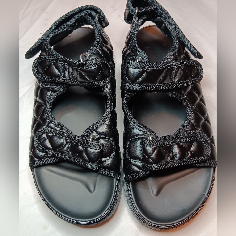 FASHION brand Black Sandals w  3 velcro straps